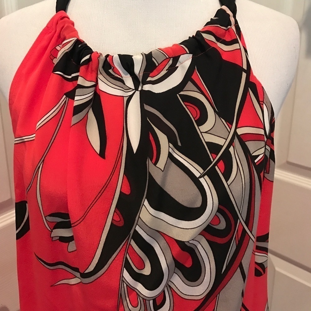Tahari 100% silk top with tied neckline, see back - Picture 2 of 5